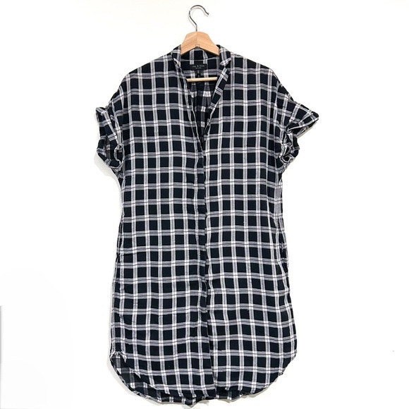 Rag & Bone Cooper Black Grey Plaid Shirt Dress Mini – Size Medium - Picture 3 of 13